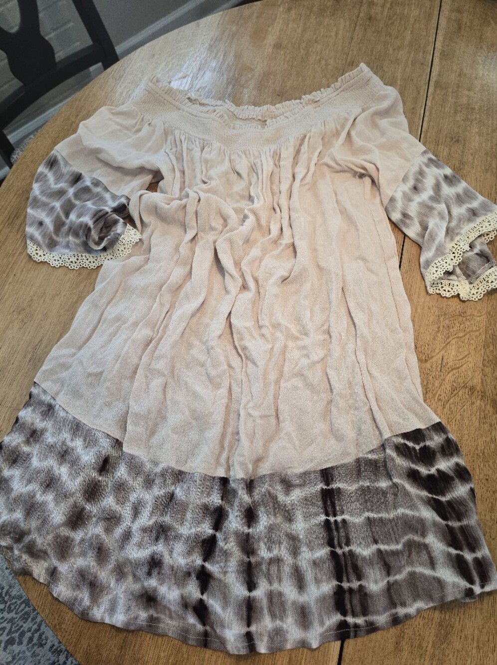 Kori Blush Pink and Taupe Tie-Dye Off-Shoulder Mini Dress